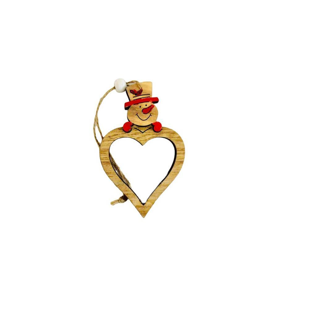 Christmas Wooden Hanging Decoration Heart Shape Snowman Head