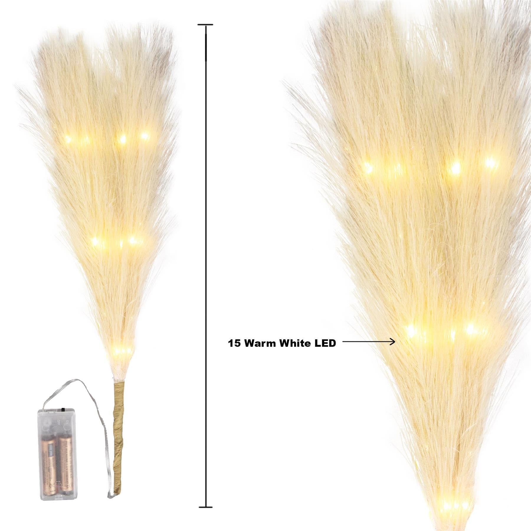 4PCS Pampas Grass Stems Feather Christmas Table Decor Pre-Lit LED B/O Cream 45cm