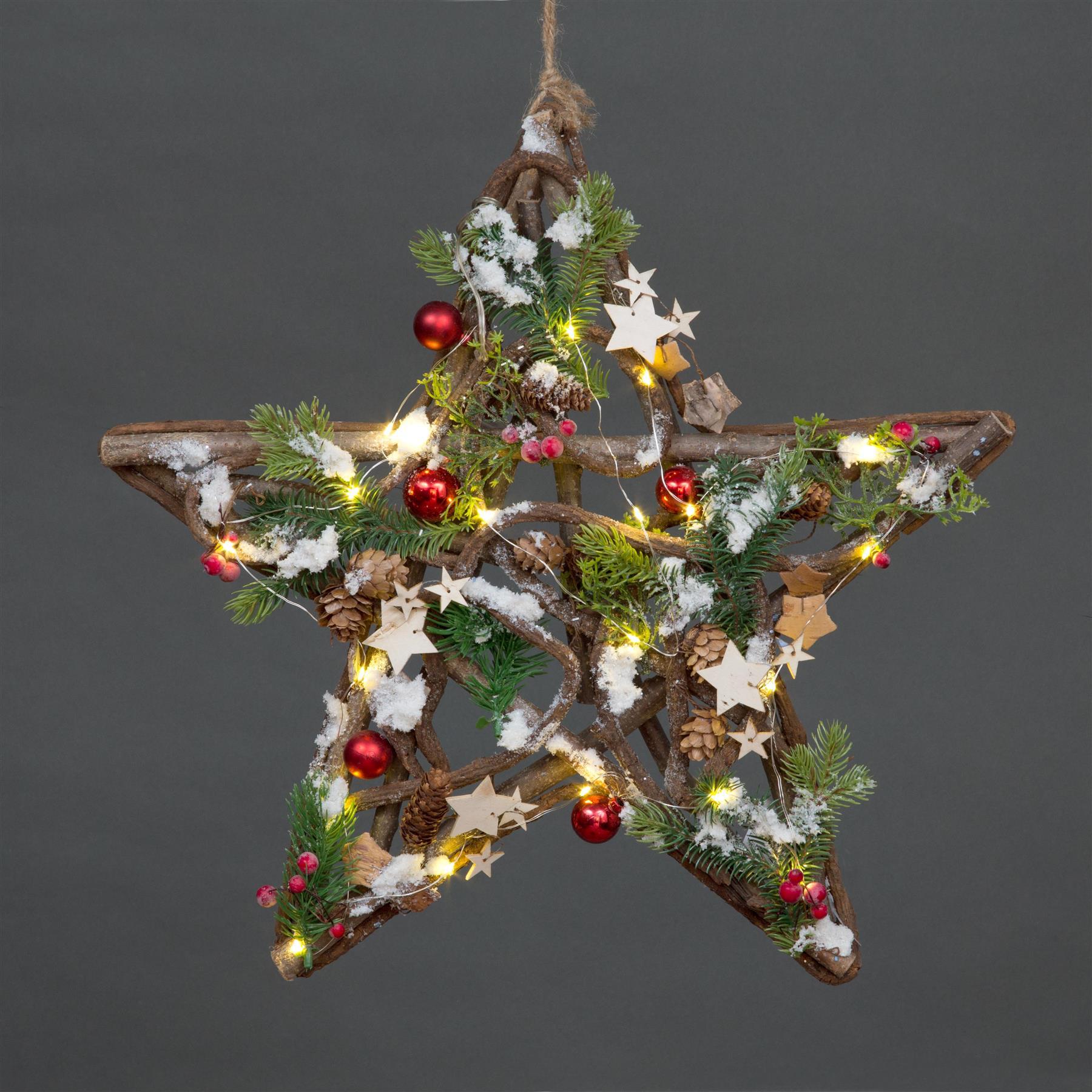 B/O Wooden Star Hanging Decoration With 20 Led 45Cm