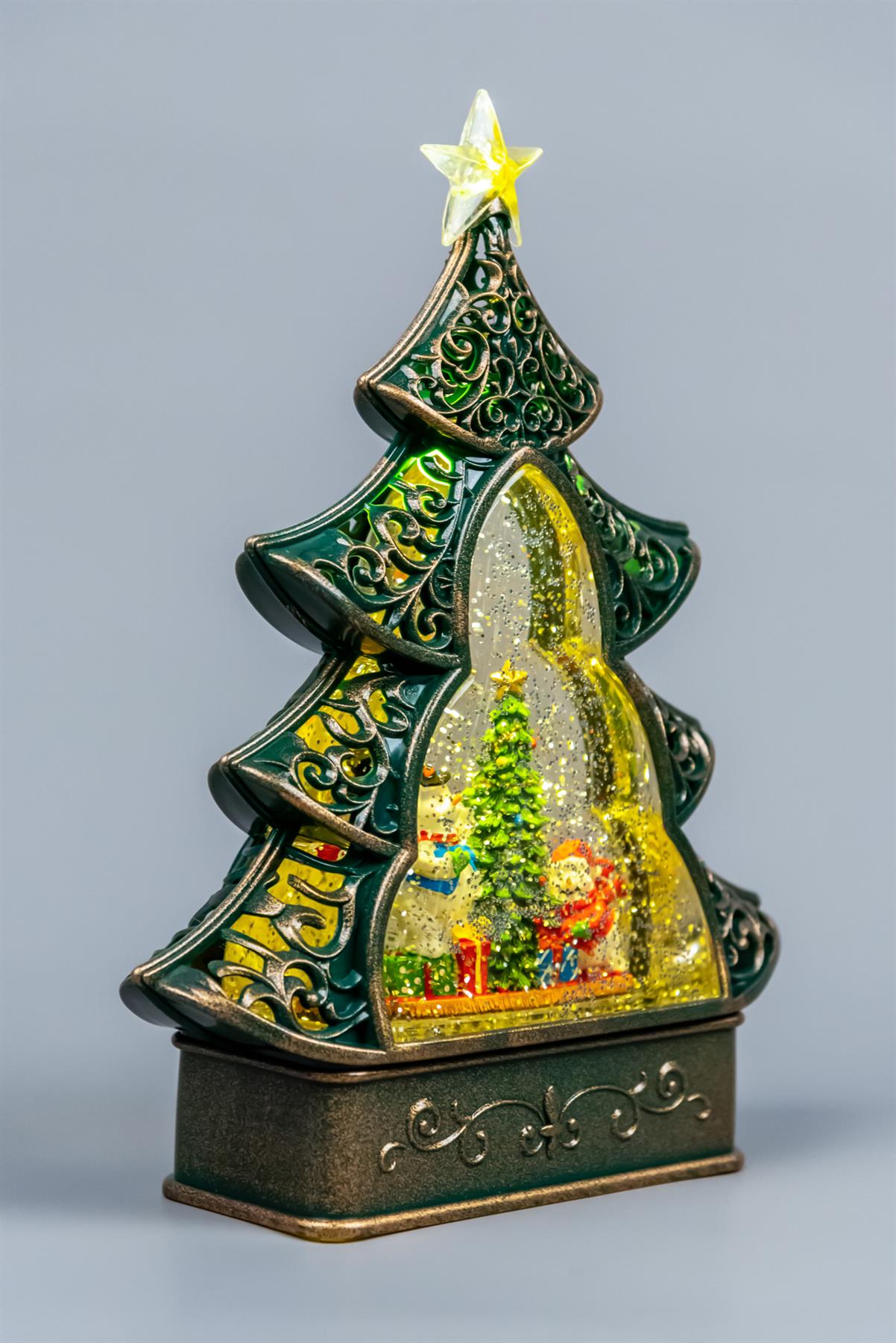 Christmas Tree Light Up Nativity Water Snow Globe