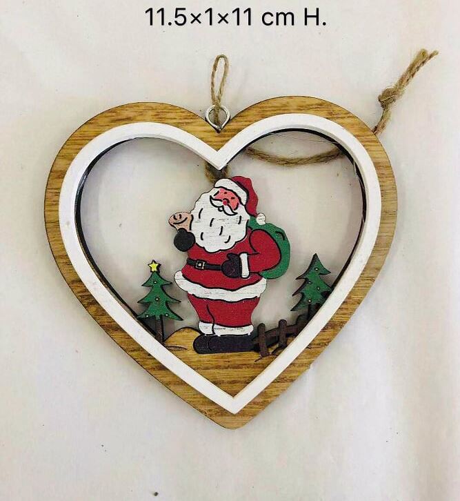 Wooden Heart Shape Christmas Tree Hanging Decoration Santa Craft