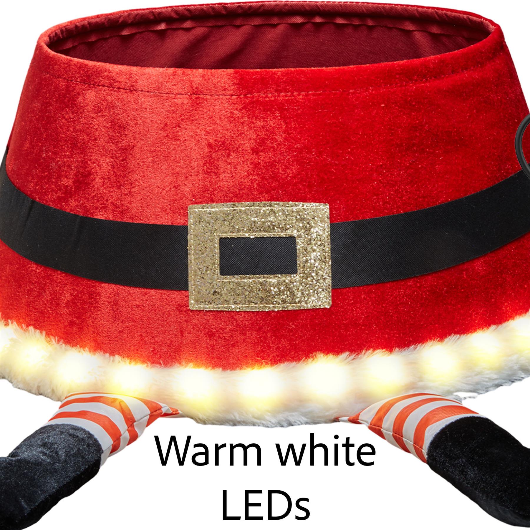Red Led Santa Round Christmas Tree Collar - Fabric - Size: Bottom Dia 22Inch, Top Dia 15.7Inch,Height 9.8 Inch