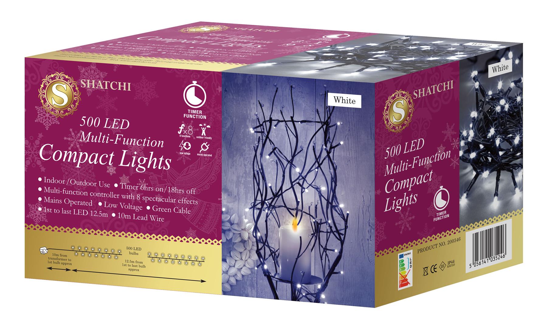 500 LED Compact Christmas Lights Mains String Multifunction Tree Home Xmas Decor