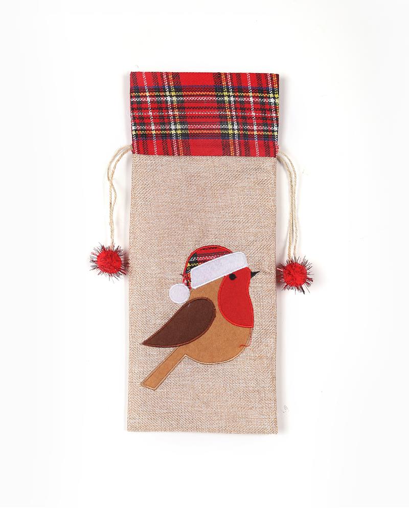 Christmas Wine Bottle Cover Robin 15X35Cm