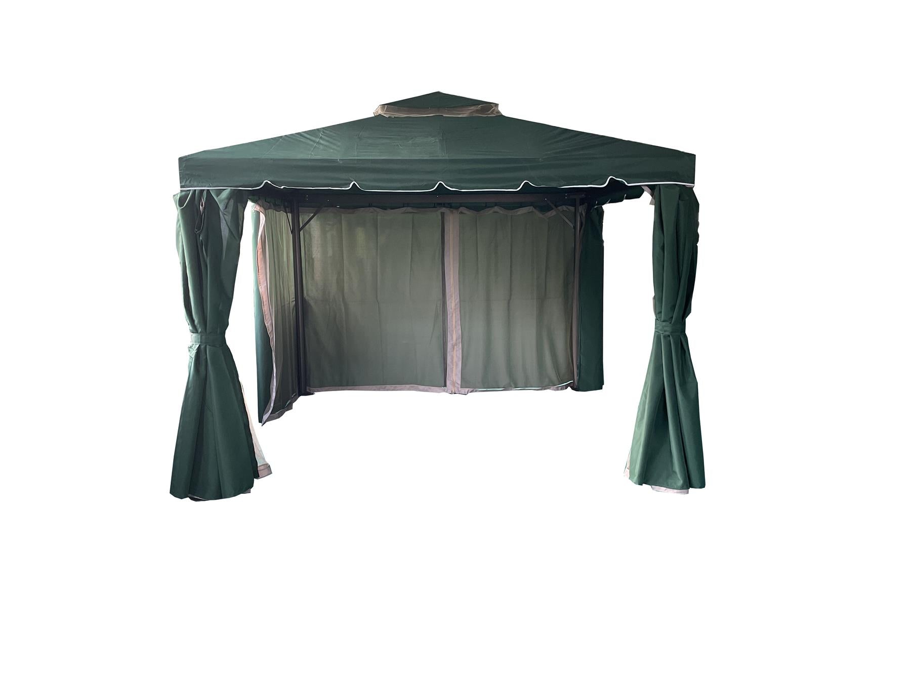 3x3x2.75m Green Gazebo with Nets Aluminium Frame and Powder coated Steel Roof