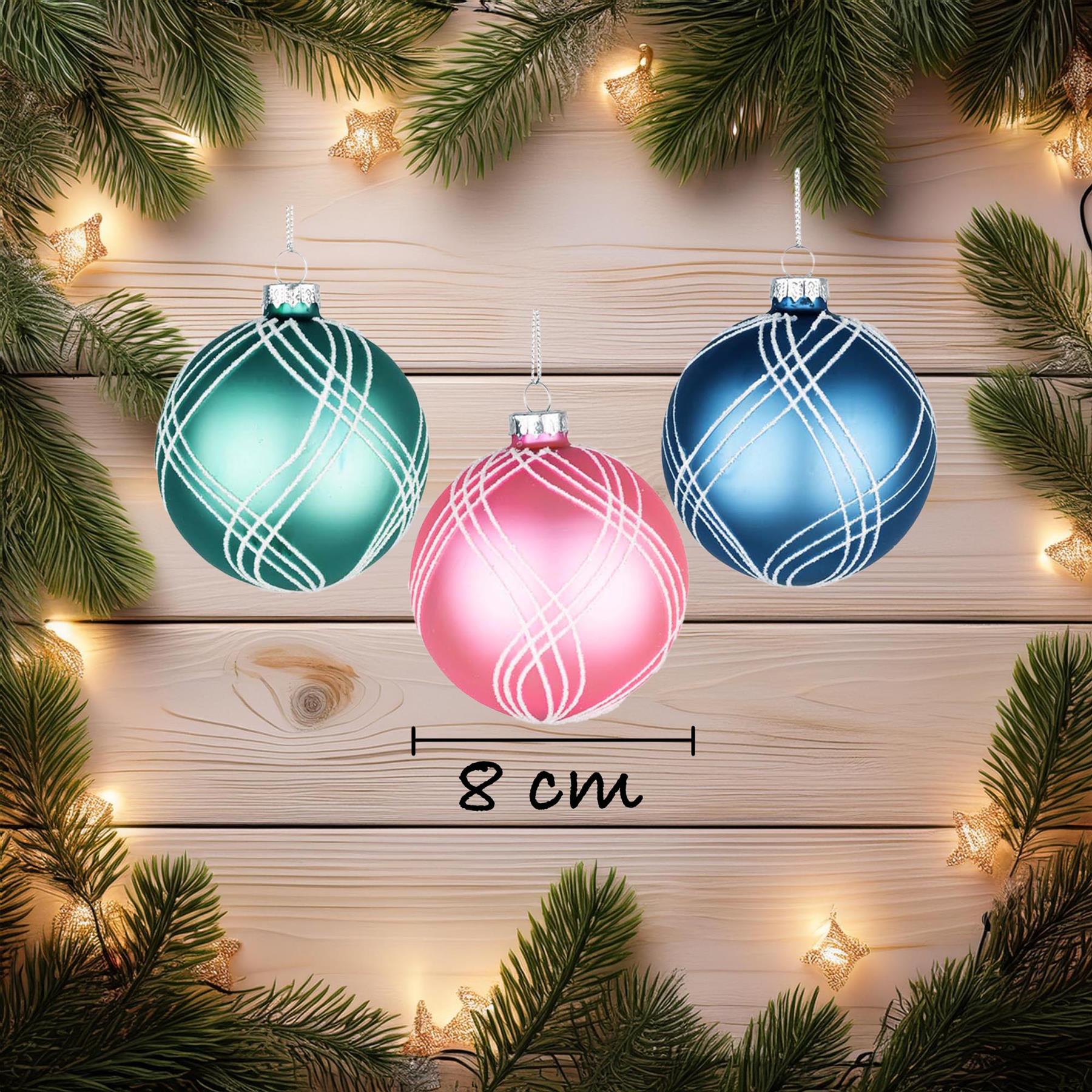 Glass Baubles 12Pcs Set - Green Pink Blue 12 Assorted Design 8Cm