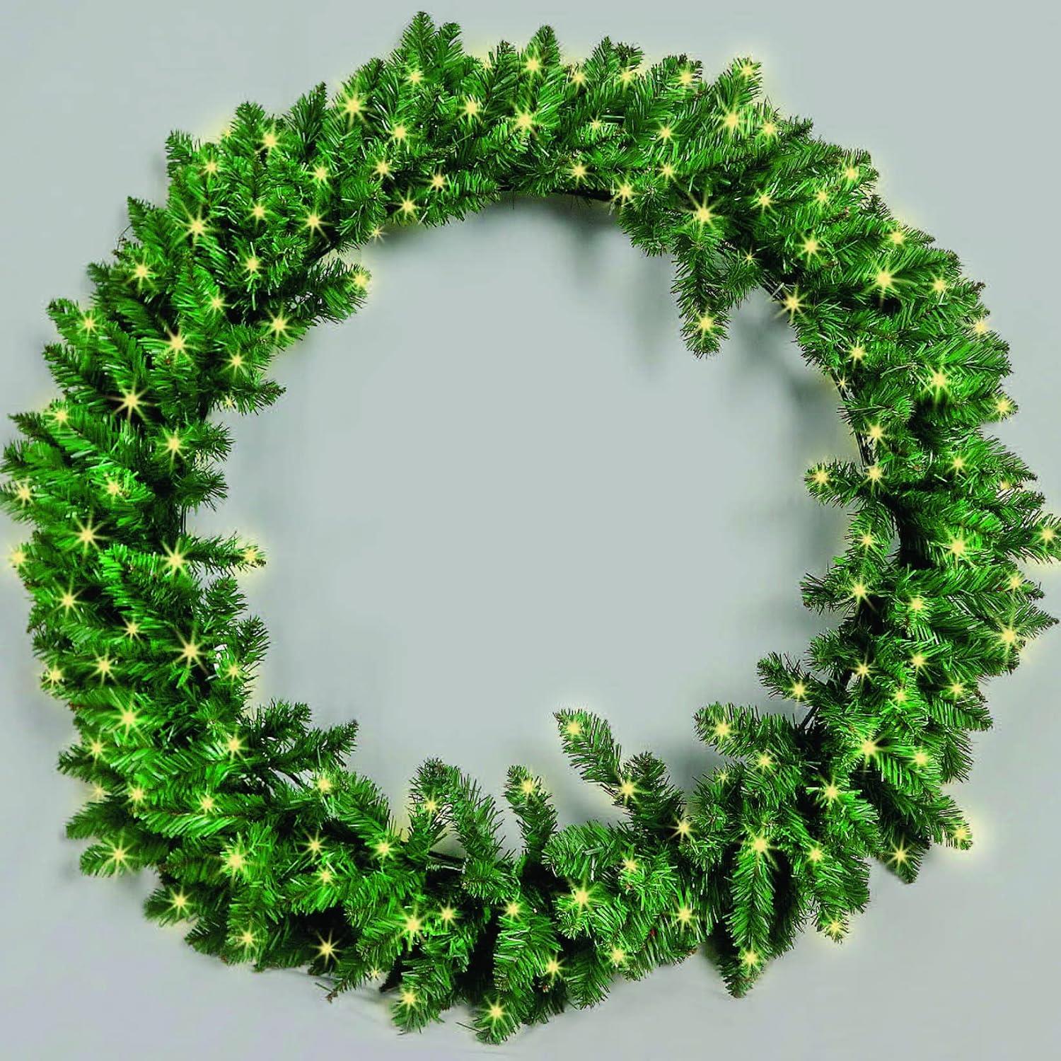 80Cm Battery Operated Prelit 120Leds Green Imperial Wreath 380 Tips