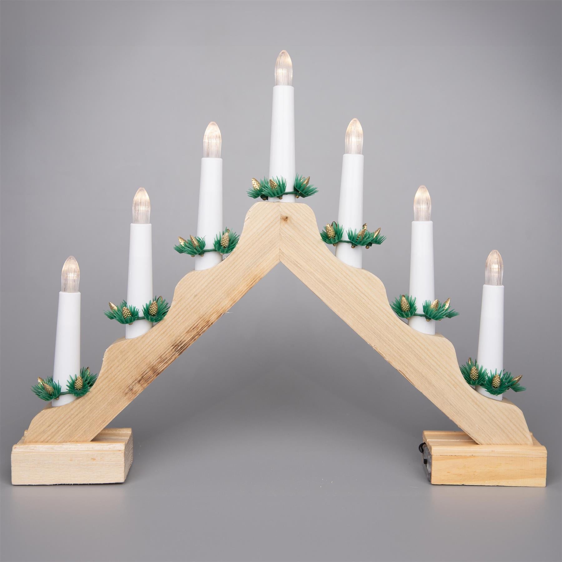 Battery Operated Wooden Natural Candle Bridge - H32Xw39Xd4.5Cm
