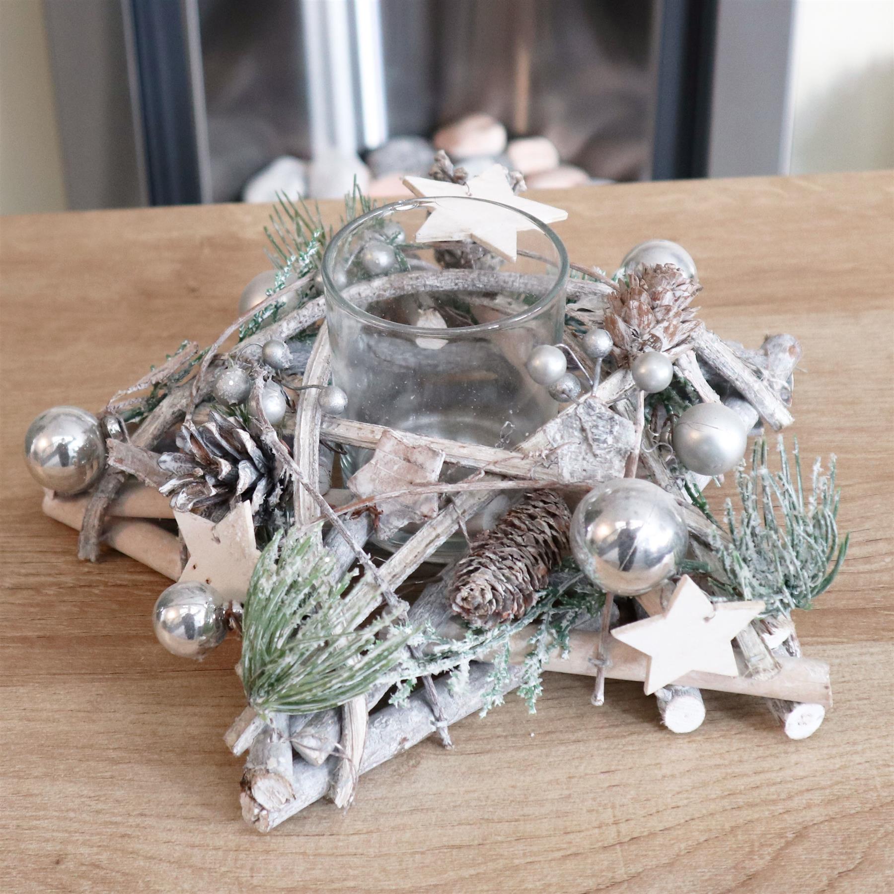 Wooden Star Candle Holder Rustic 24Cm