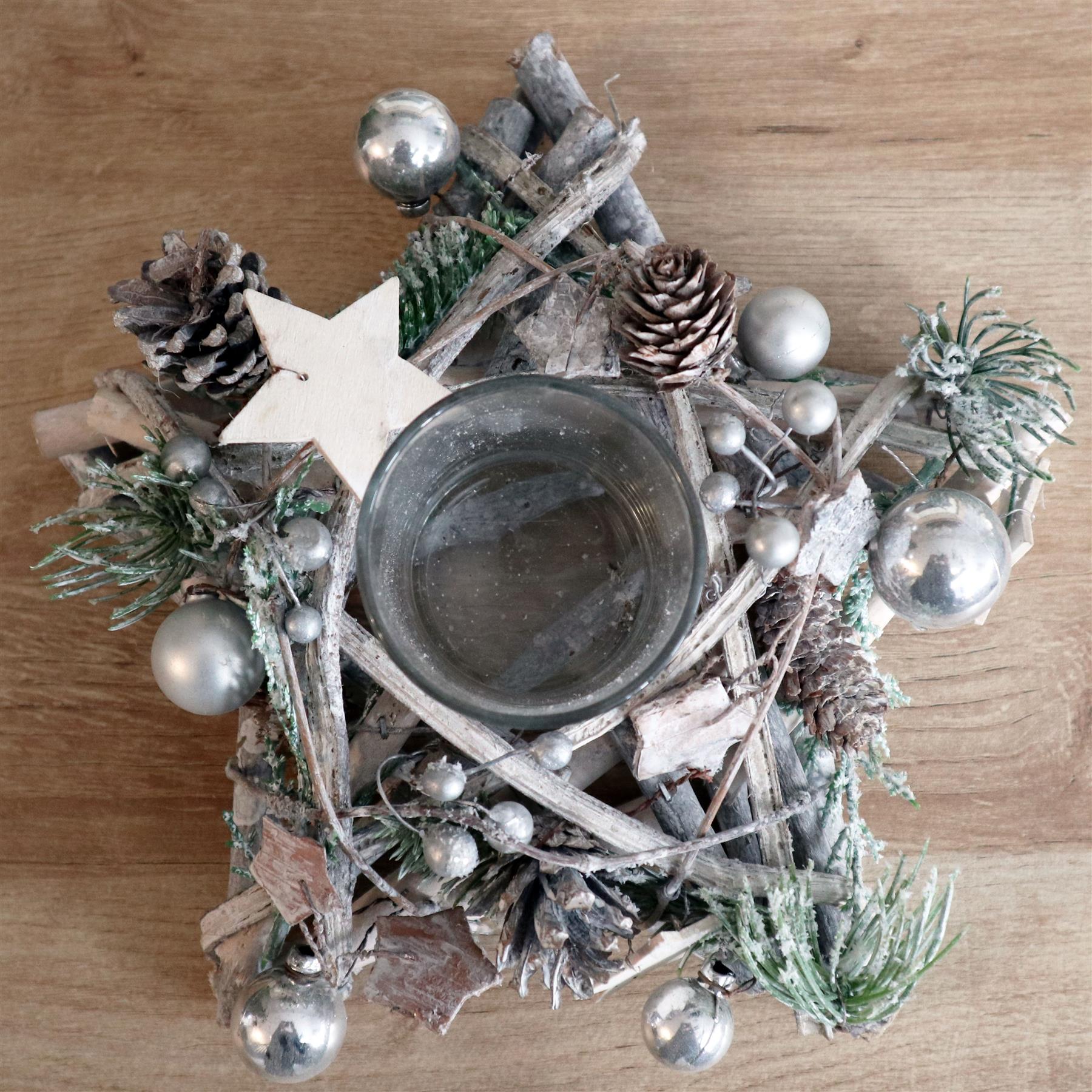 Wooden Star Candle Holder Rustic 24Cm