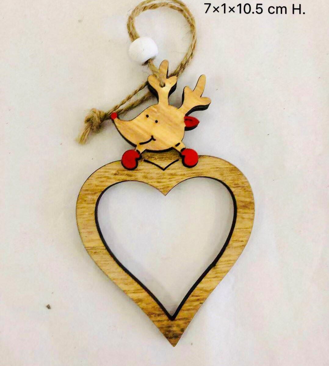 Christmas Wooden Hanging Decoration Heart Shape Reindeer Head