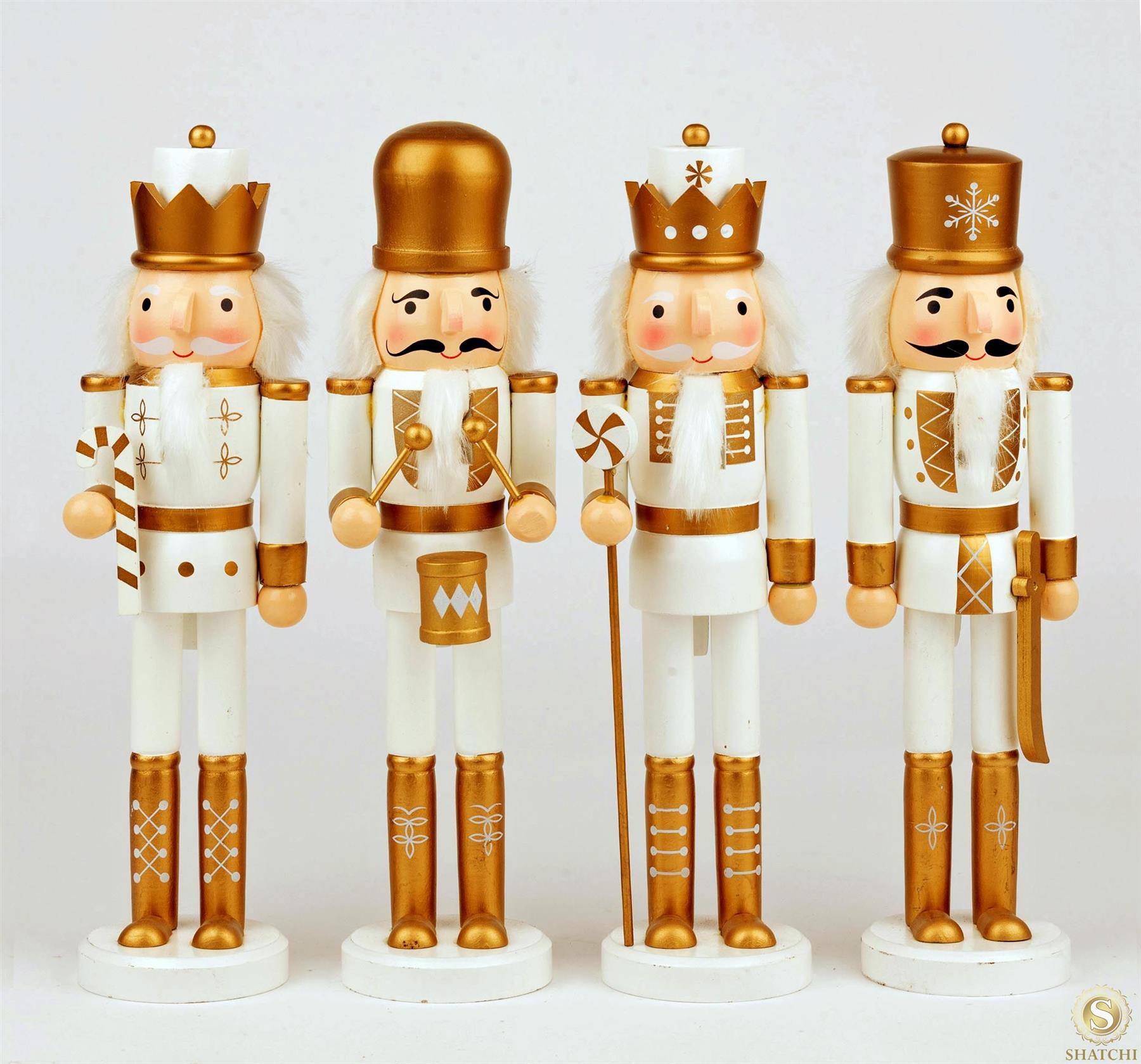 Gold & White Wooden Nutcrackers - 4Pcs Set - Christmas Home Decoration 36Cm