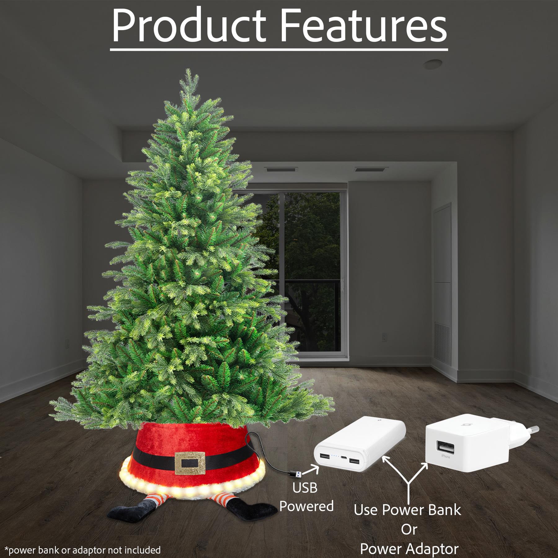 Red Led Santa Round Christmas Tree Collar - Fabric - Size: Bottom Dia 22Inch, Top Dia 15.7Inch,Height 9.8 Inch
