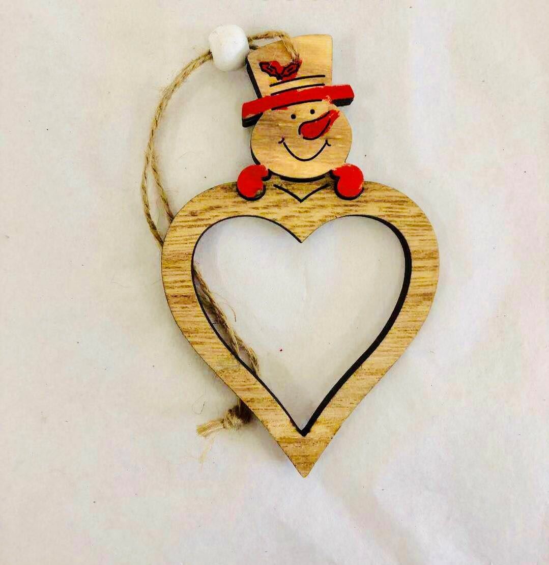 Christmas Wooden Hanging Decoration Heart Shape Snowman Head