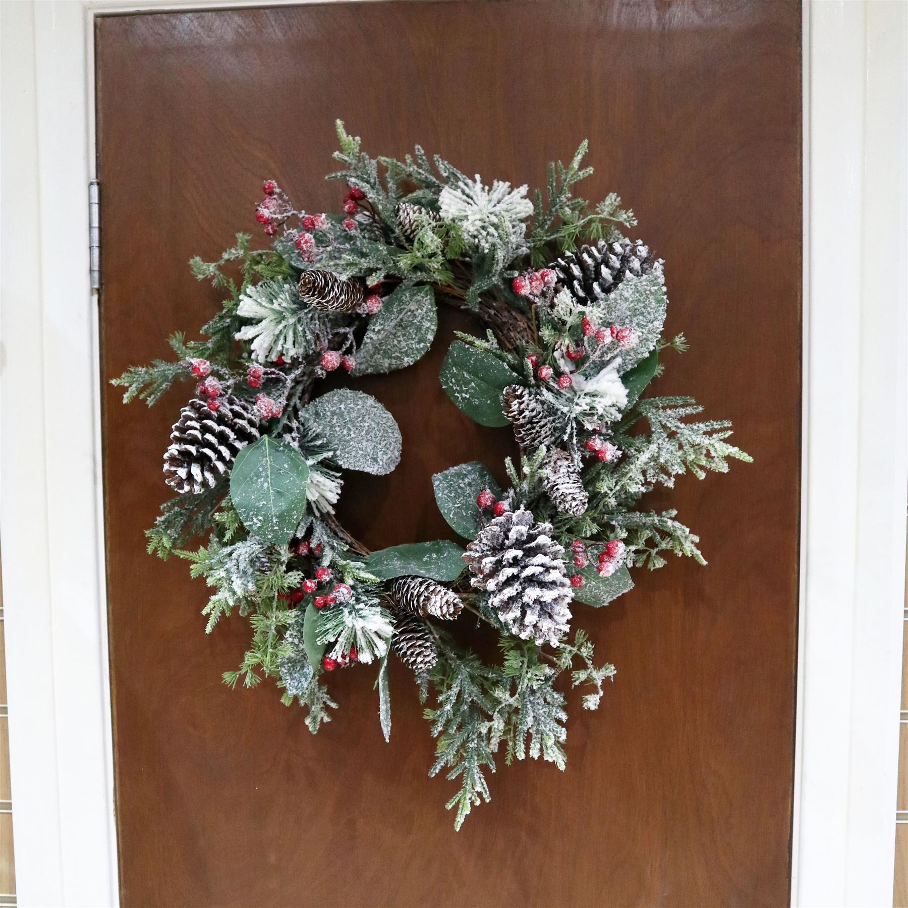 Artificial Berry Flowers Snow Leaf Wreath Christmas Home Tree Xmas Decorations