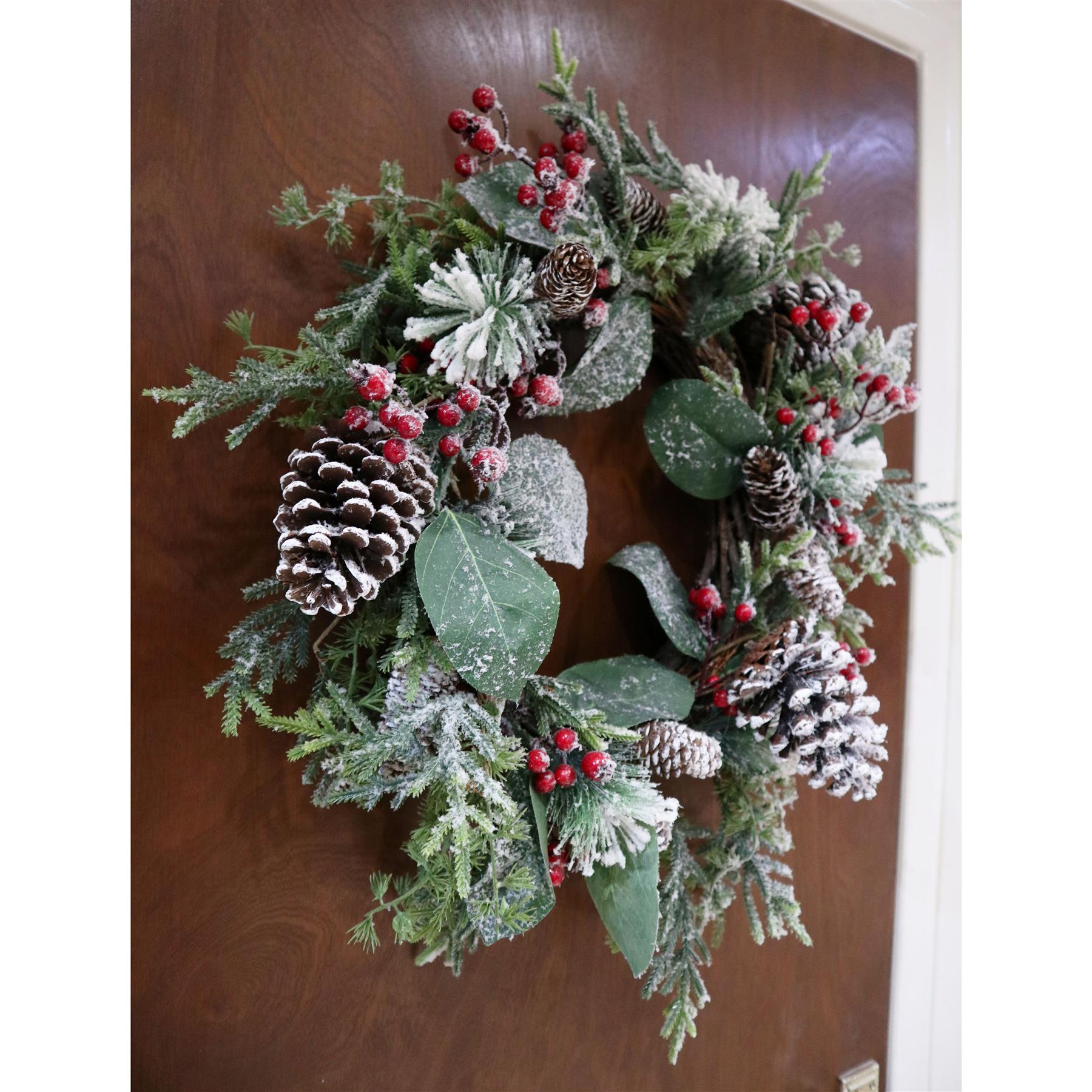 Artificial Berry Flowers Snow Leaf Wreath Christmas Home Tree Xmas Decorations