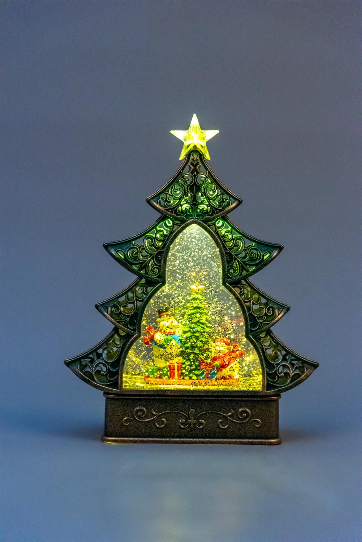 Christmas Tree Light Up Nativity Water Snow Globe