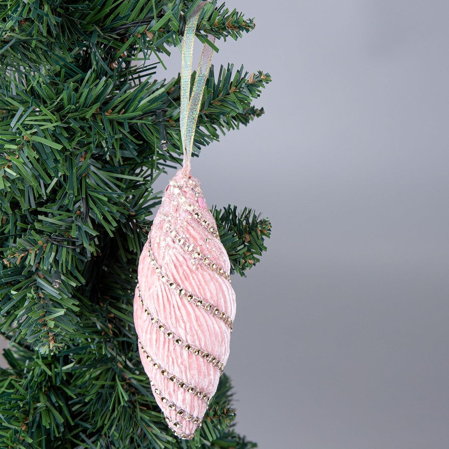15Cm Nut Shape Bauble Baby Pink - 3Pcs Christmas Hanging Decorations