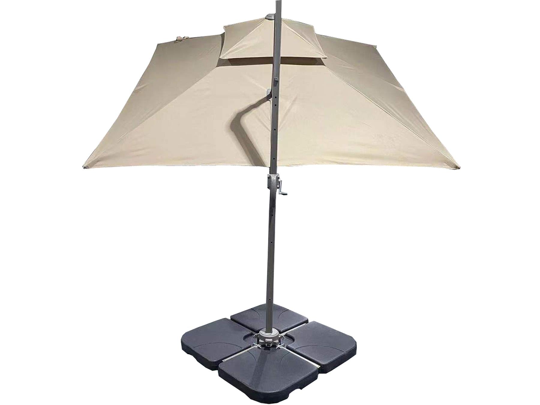 3m Patio Offset Parasol Double Top Square Cantilever Umbrella 360° Rotation Khaki