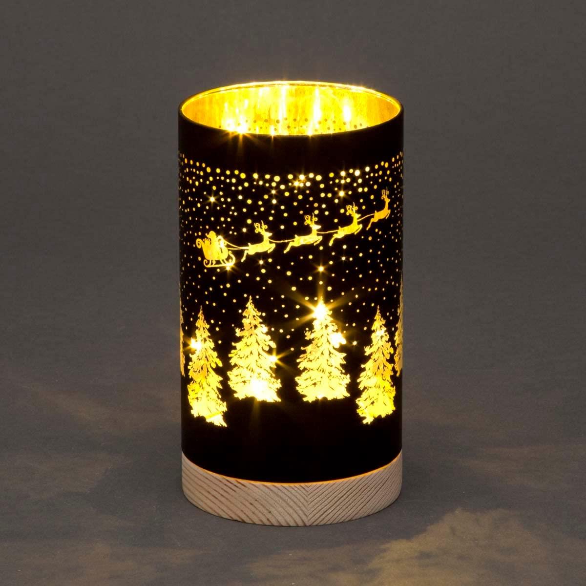23Cm Christmas Decorated Vase Table Santa Sleigh Scene Black
