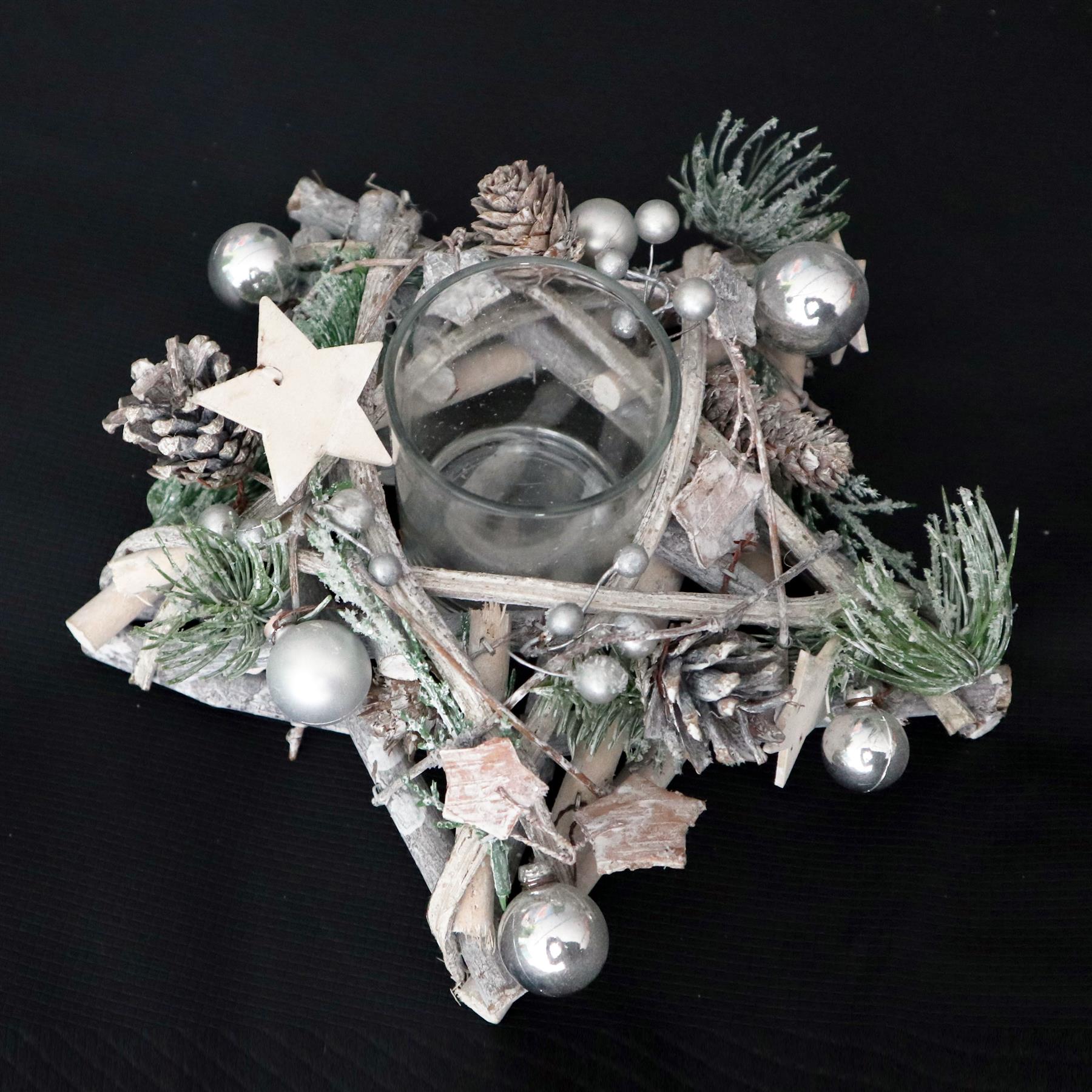 Wooden Star Candle Holder Rustic 24Cm
