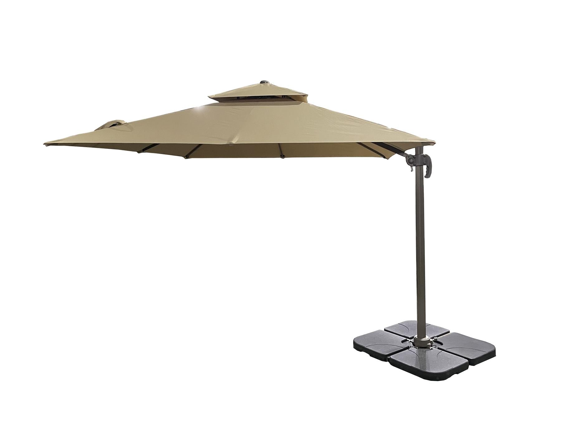 3m Patio Offset Parasol Double Top Square Cantilever Umbrella 360° Rotation Khaki
