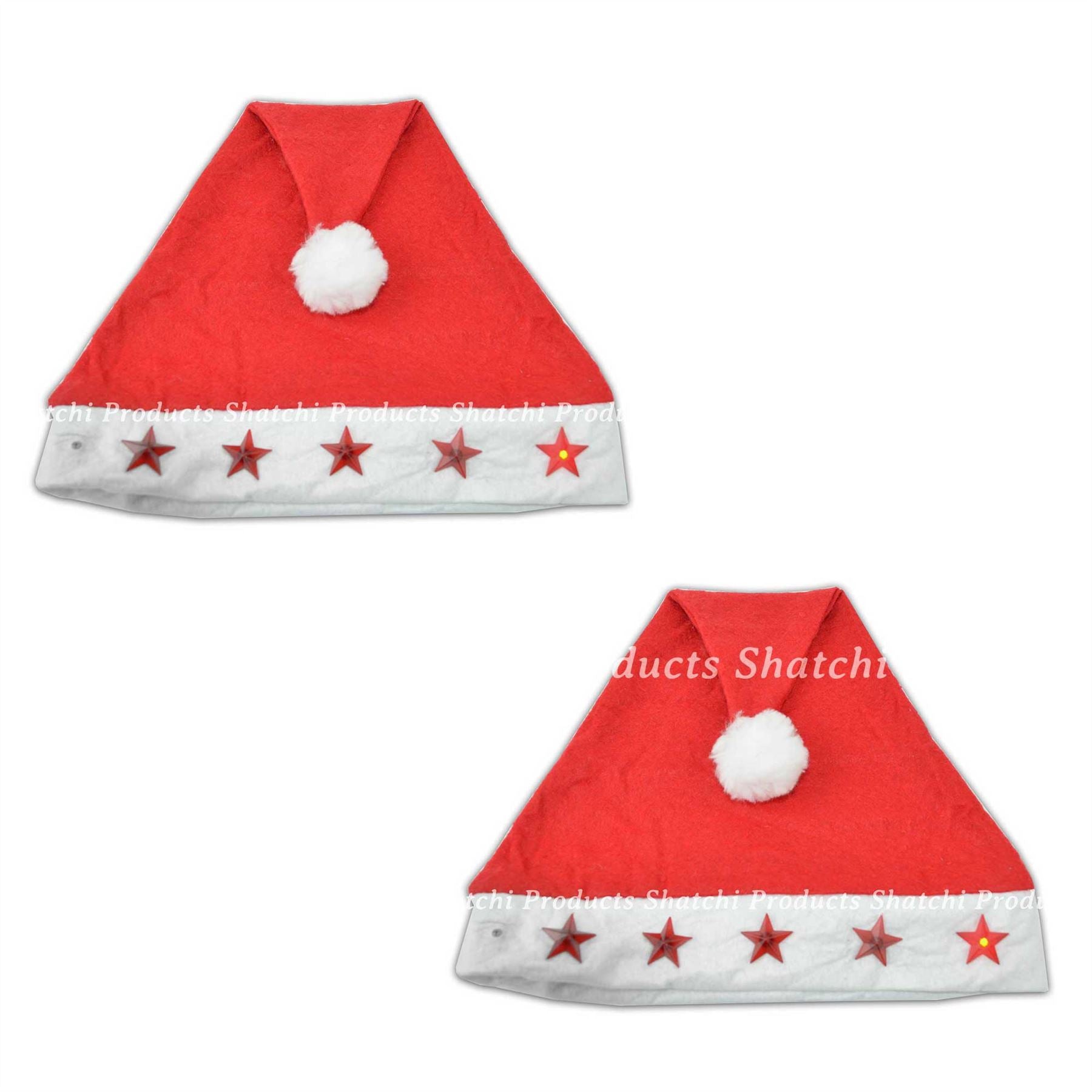 2 X Father Christmas Santa Hat With Flashing Lights Fancy Dress Xmas Fun Party