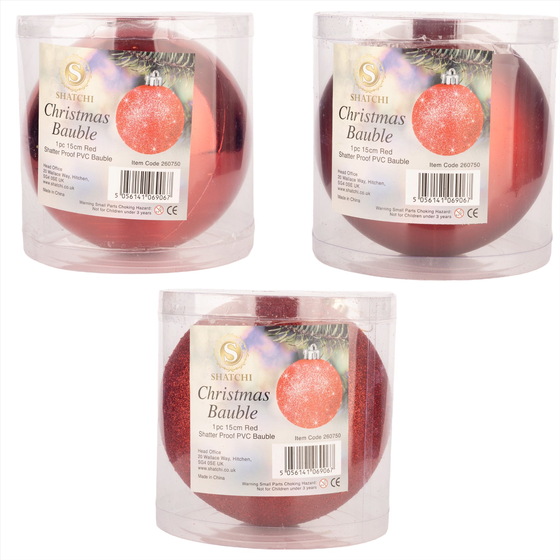 Baubles Red 15Cm-3Pcs -Pvc