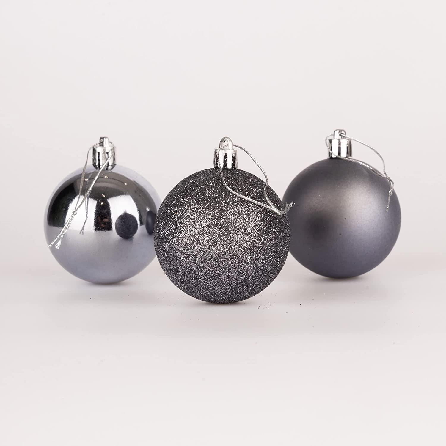 Baubles Dark Grey 5Cm 12Pcs Set Pvc