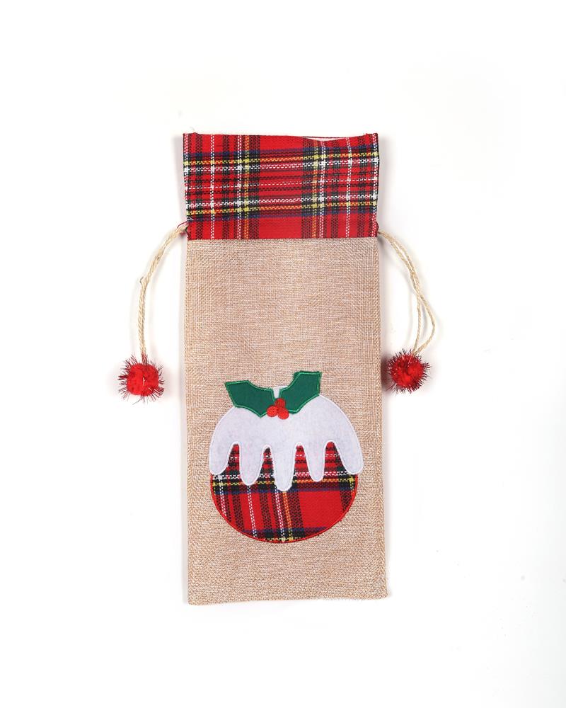Christmas Wine Bottle Cover Christmas Pudding 15X35Cm