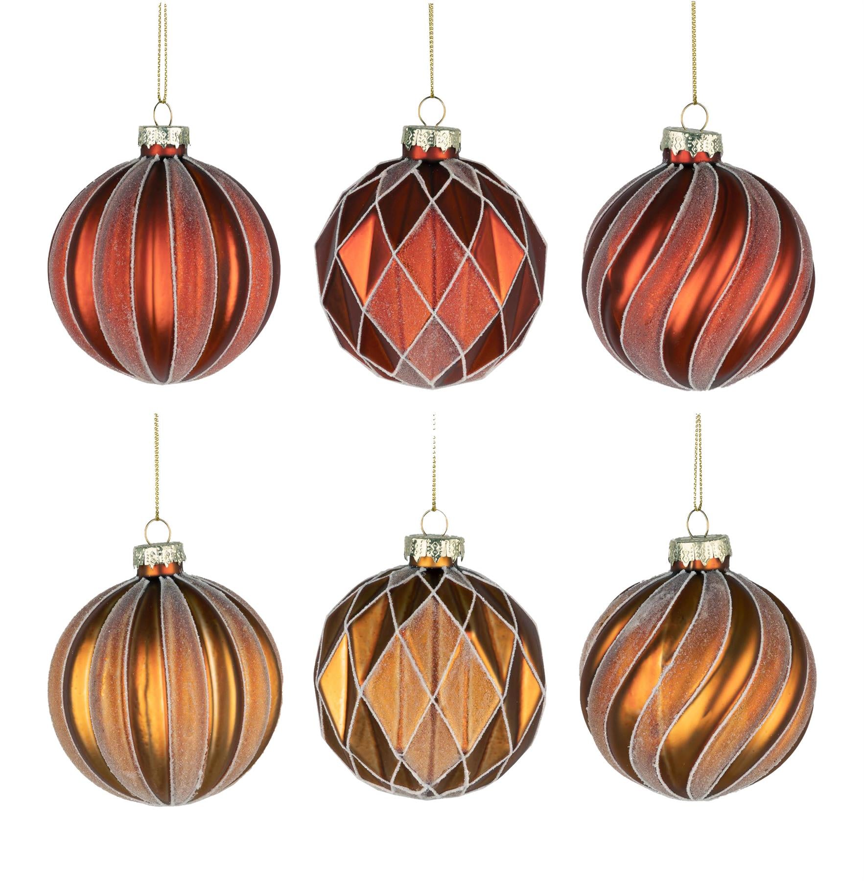 Glass Baubles 12Pcs Set - Red,Amber 6 Assorted Design 8Cm