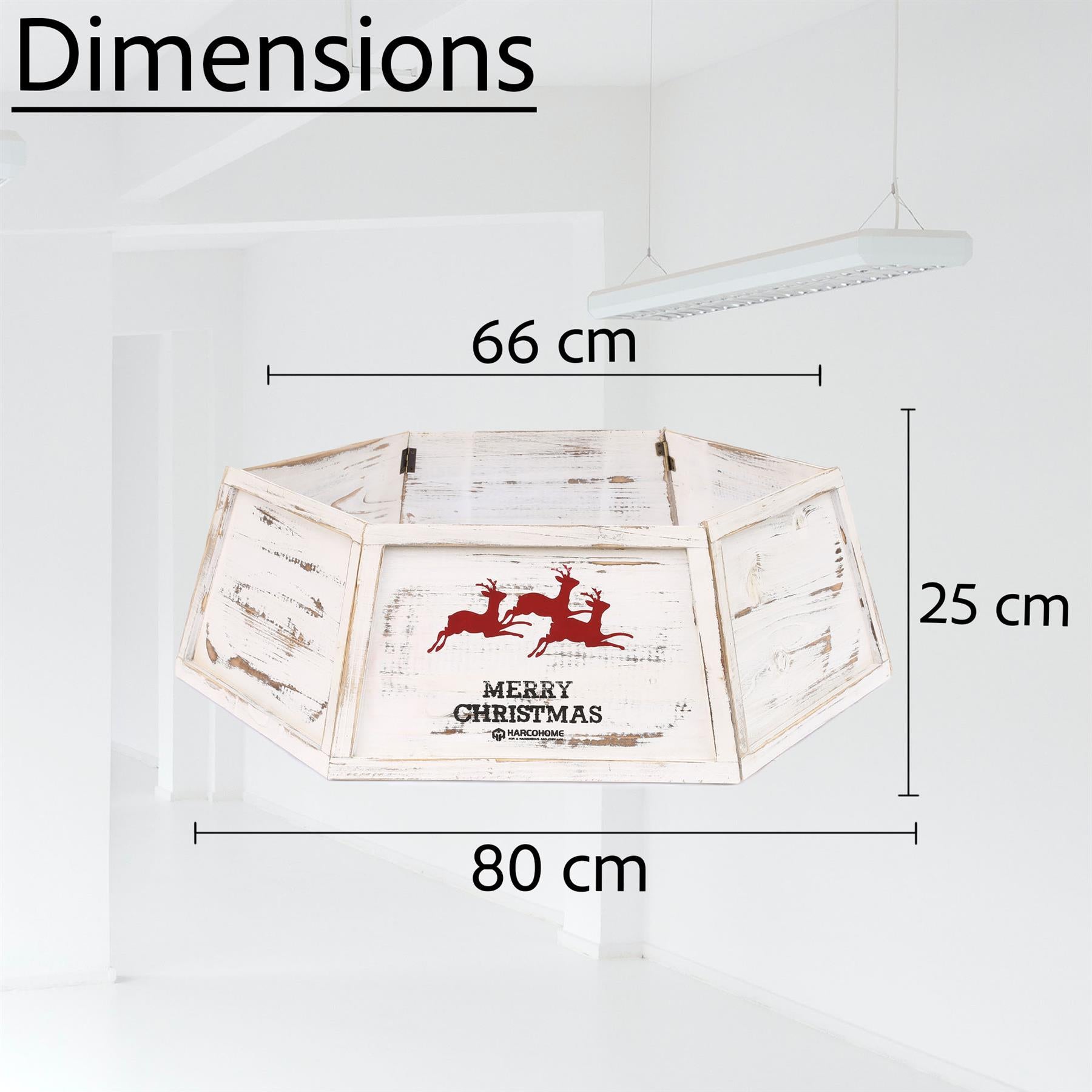 White Hexagon Christmas Tree Collar Wooden - Size: Bottom Dia 31.5Inch, Top Dia 26Inch,Height 9.8 Inch