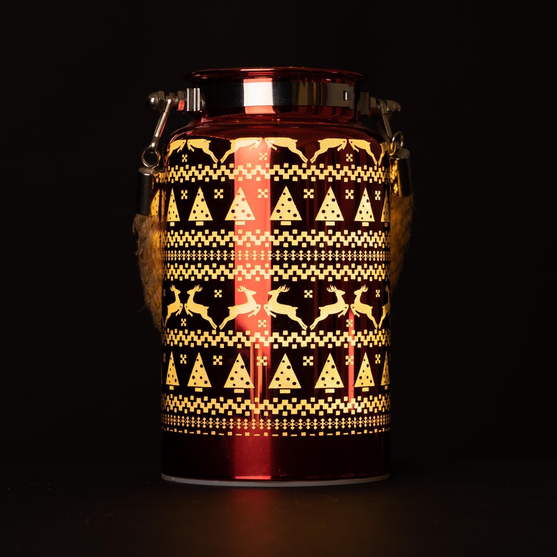 16Cm Christmas Decorated Jar Table Skandi Design Red Lantern