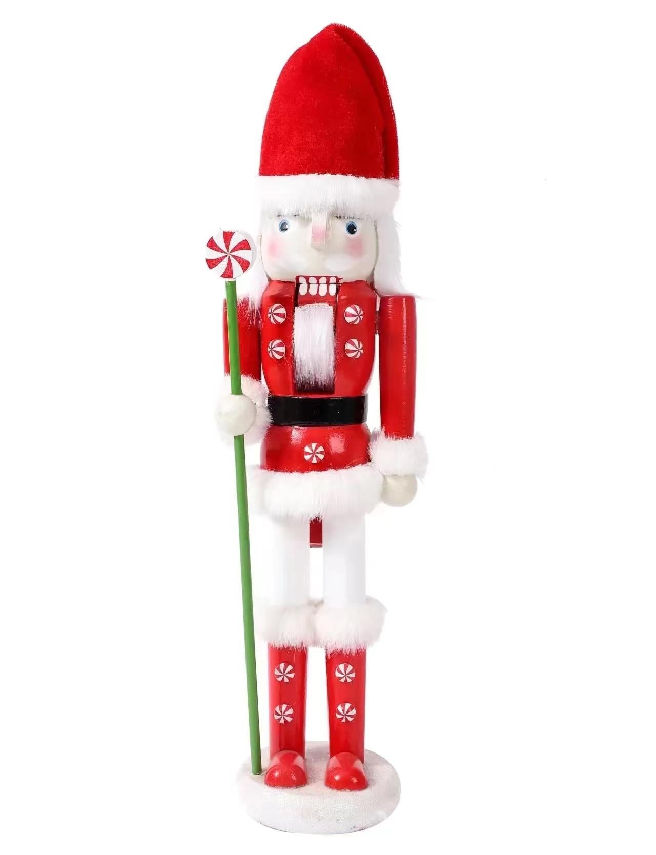 Red & White Santa Candy Cane Nutcrackers - 3Pcs Set - Christmas Home Decoration 38Cm