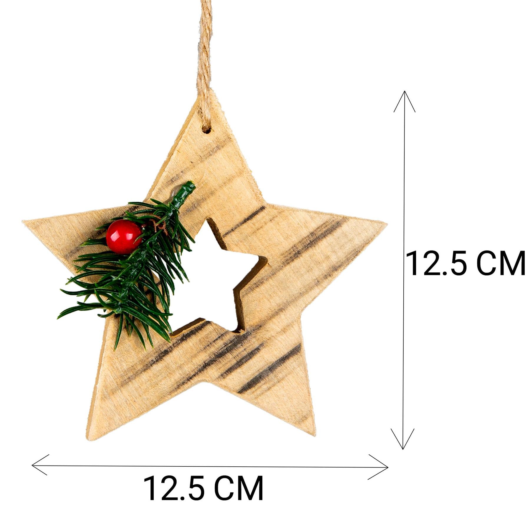4Pcs Wooden Craft Assorted Shapes - Heart,Tree,Star,Reindeer- Christmas Tree Hanging Decorations
