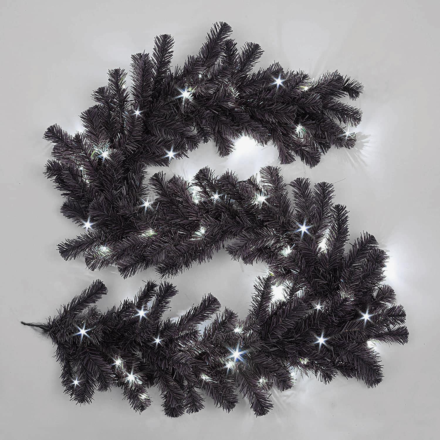 Pre-Lit Alaskan Pine Cool White Leds Black Garland 200Cm