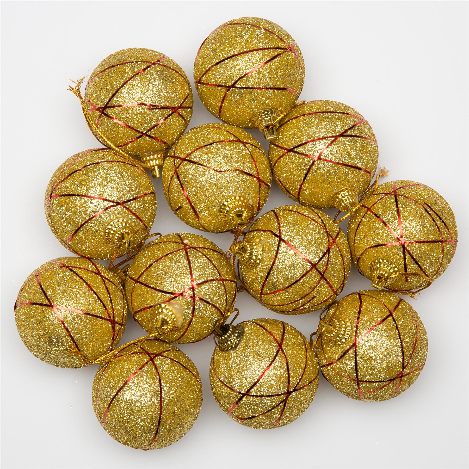 12 Gold Glittered Christmas Tree Decorations Baubles Soft Foam Xmas Home Deco 4 Cm