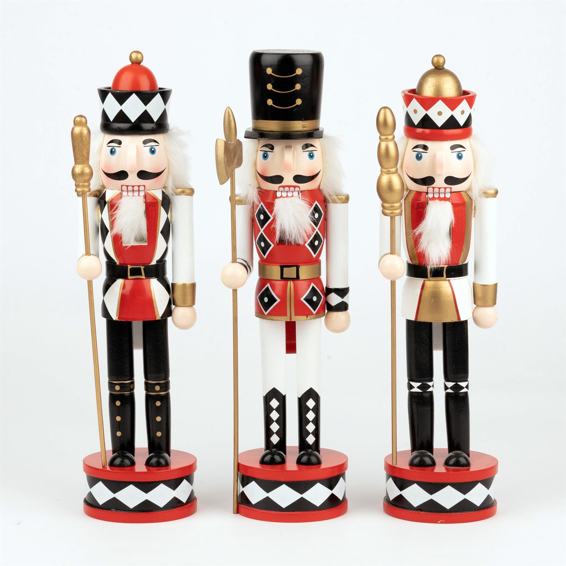 Wooden Nutcrackers Figures Christmas Ornament 3Pcs Set Red And Black 38Cm