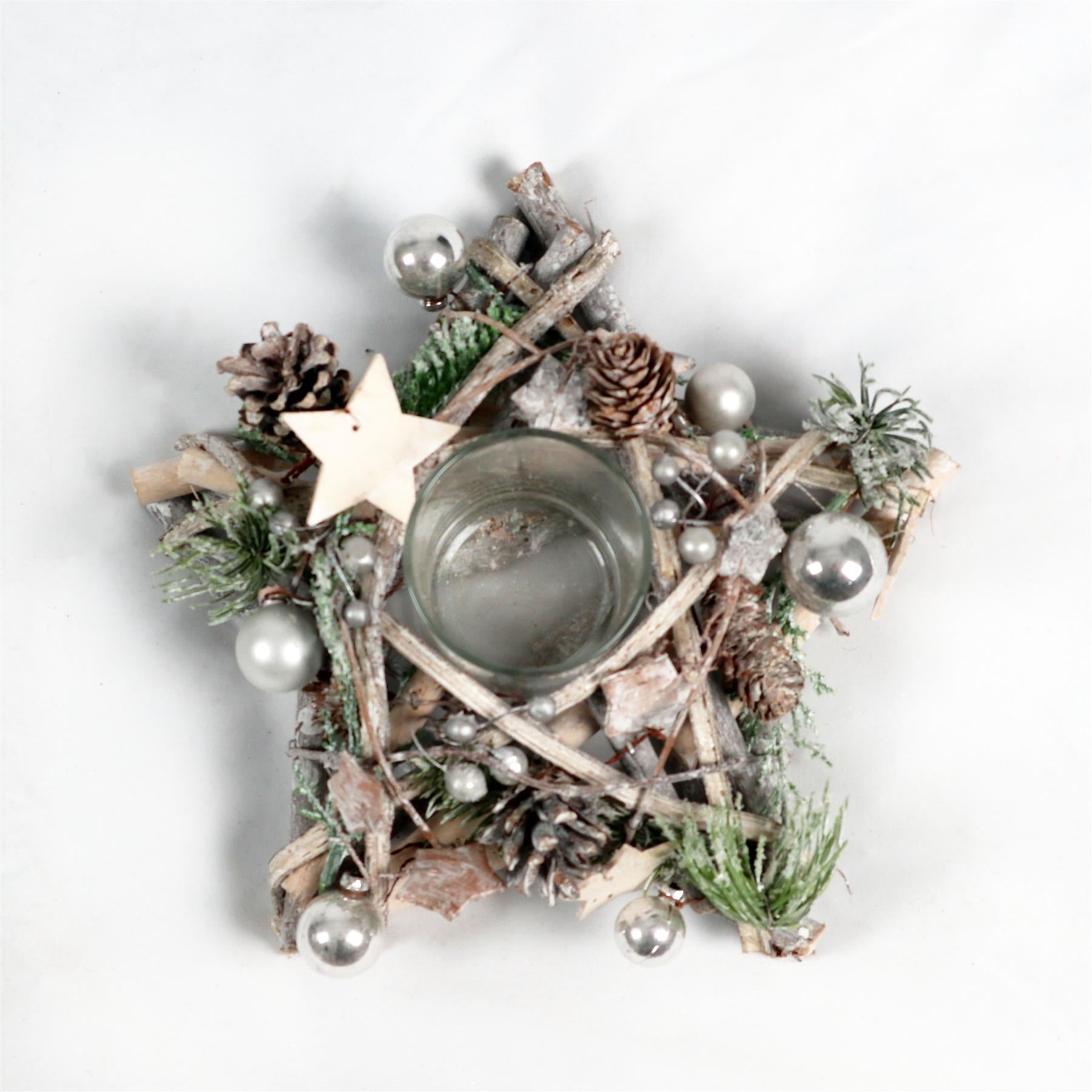 Wooden Star Candle Holder Rustic 24Cm