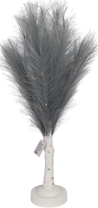 Christmas Tree Pampas Feather Grey Pre-Lit Table Lamp B/O LED Xmas Decor 70cm 1P