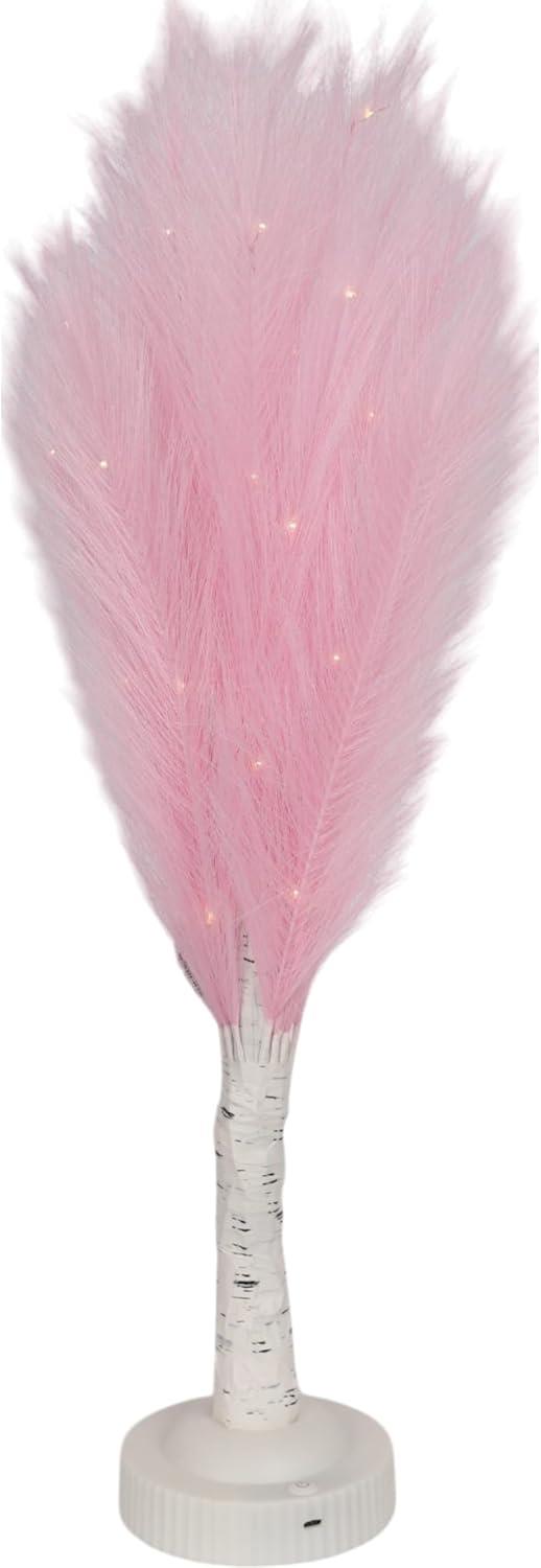 Christmas Tree Pampas Feather Pink Pre-Lit Table Lamp B/O LED Xmas Decor 70cm X1