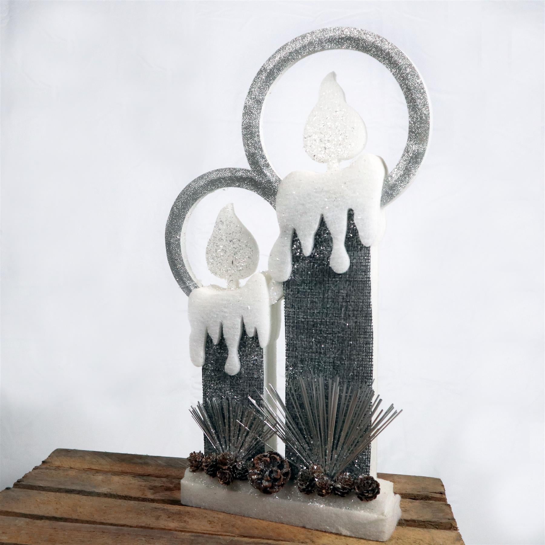 Led Silver Foam Twin Candle-51Cm, 2 Leds