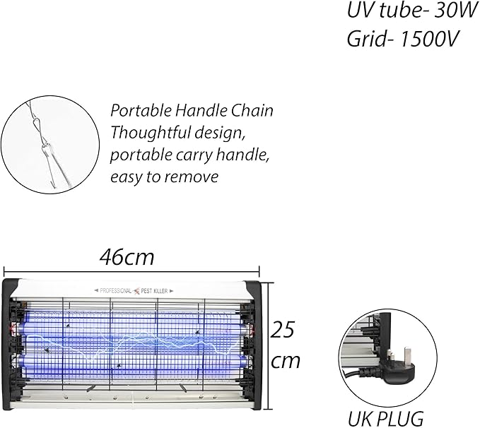 UV Tube Mains Operated Pest Killer 30W 1500V - 48x6x25cm