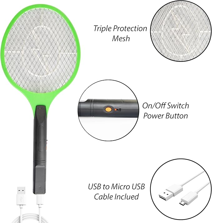 Electric Fly Killer Swatter Racket USB Rechargeable - 49cm X 21 cm