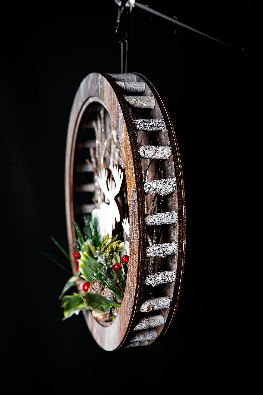 B/O Led Wooden Reindeer Scene - Wreath Shape - D30Xw4.5