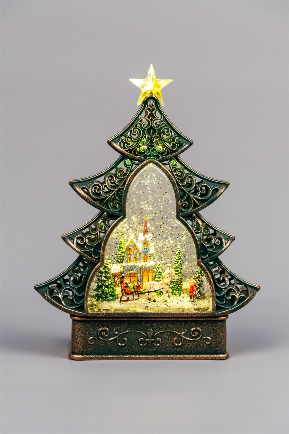 Christmas Tree Light Up Nativity Water Snow Globe