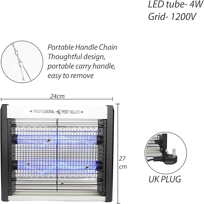 LED Tube Mains Operated Pest Killer 4W 1200V- 27x6x24cm