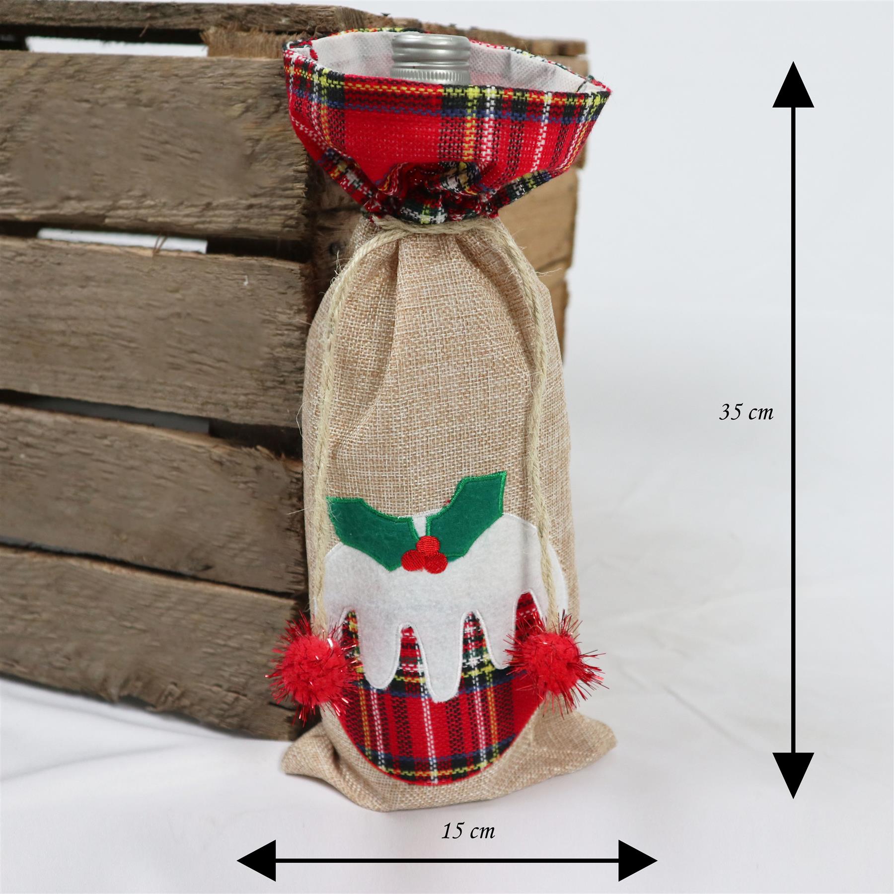 Christmas Wine Bottle Cover Christmas Pudding 15X35Cm