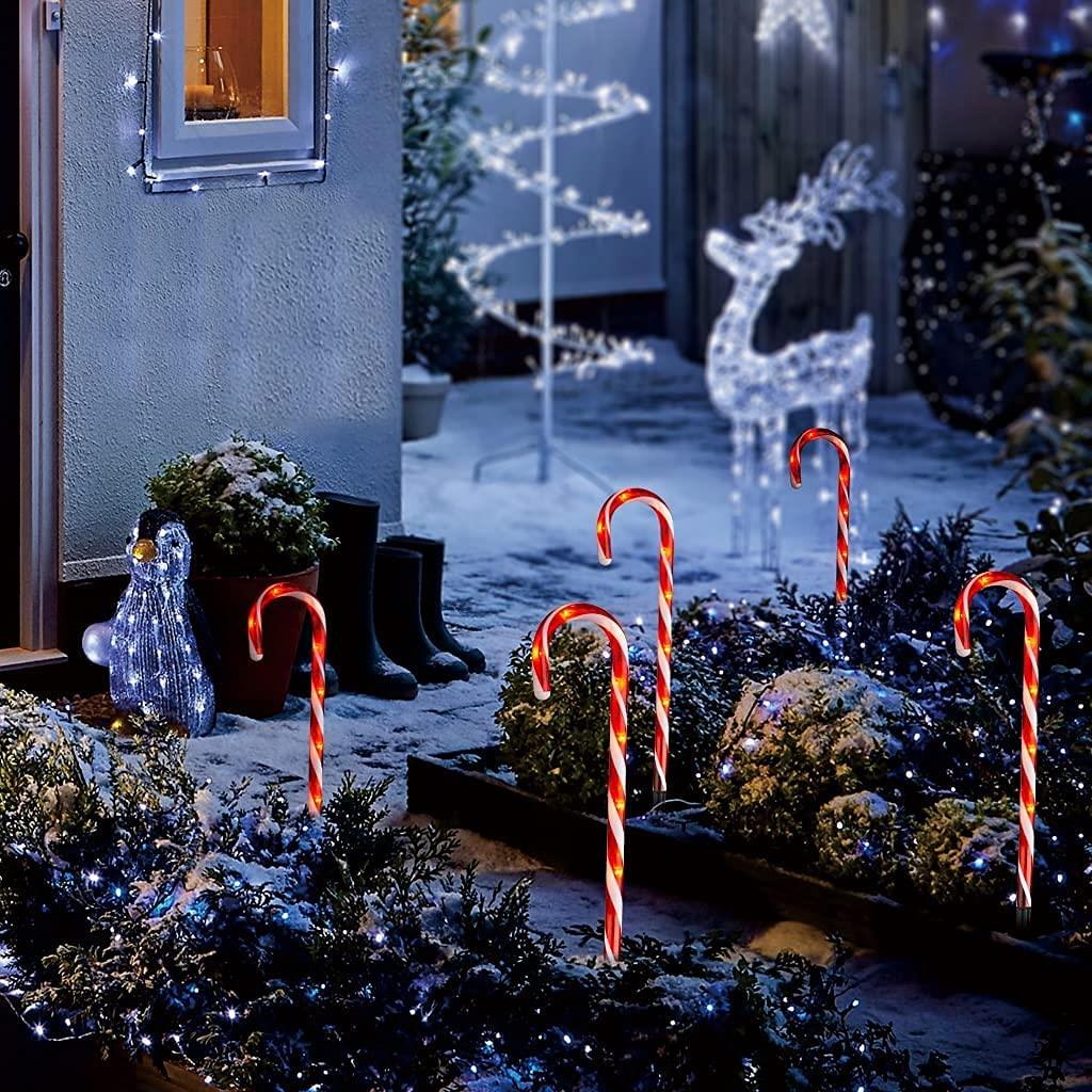Set Led Candy Cane Stake Red & White Stripes 72Cm 4Pcs