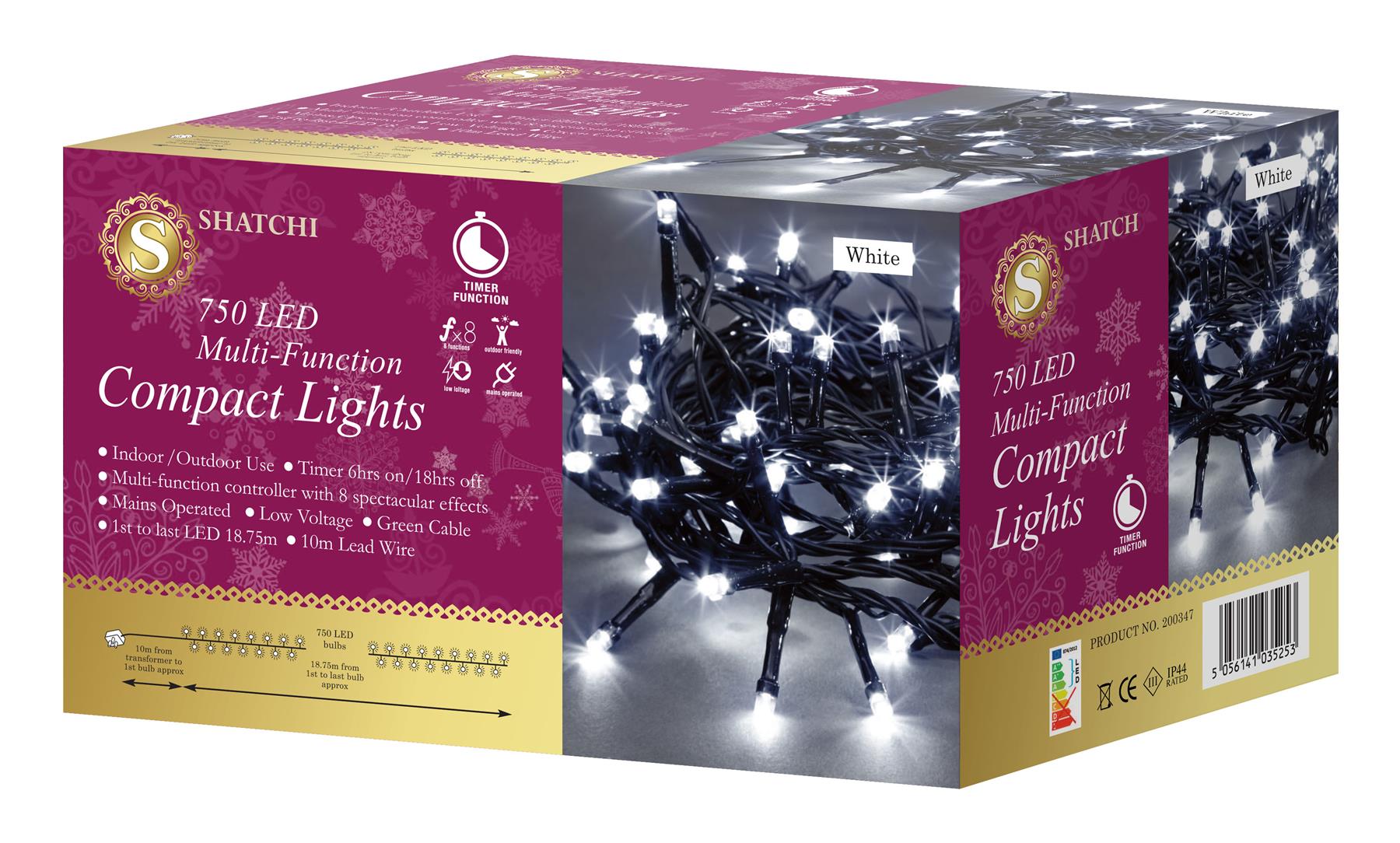 750 LED Compact Christmas Lights Mains String Multifunction Tree Home Xmas Decor